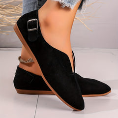 Solid V Cut Loafers Minimalist Buckle Slip On Flat Shoes