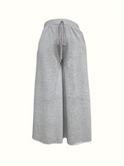 Women's Plus Drawstring Wide Leg Trousers With Pockets