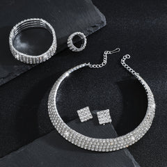 Rhinestone Crystal Jewelry Set: Choker Necklace, Earrings, Bracelet & Ring