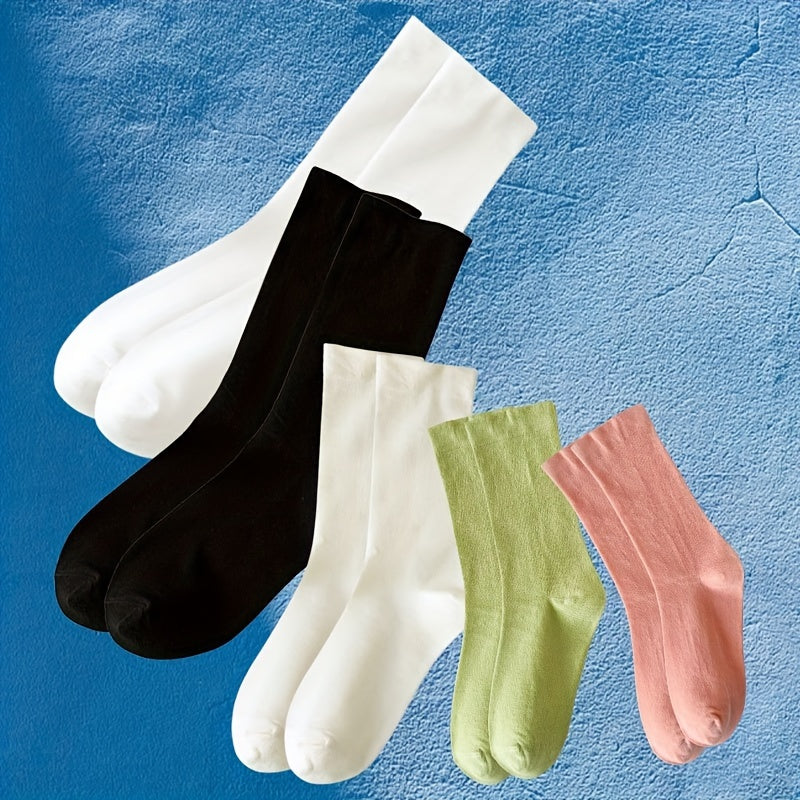 3 Pairs Solid Socks Comfy & Soft Mid Tube Stockings Women's Hosiery