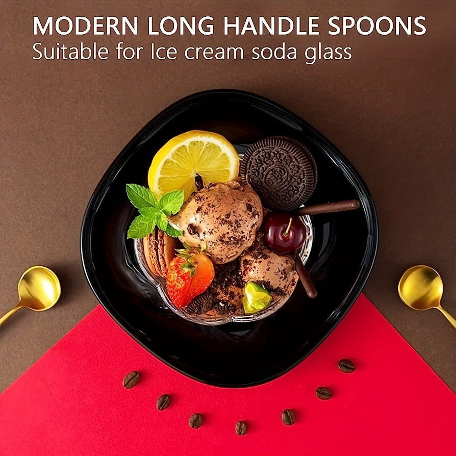 6pcs Stainless Steel Ice Tea Spoons Long Handle Golden Mirror Finish