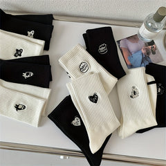 5 Pairs Letter Embroidery Crew Sports Socks Women's Stockings