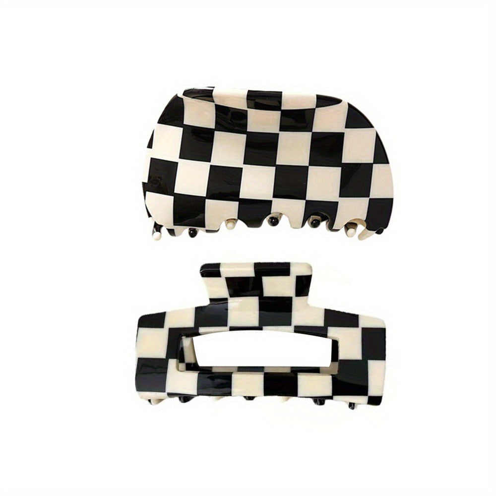 2pcs Plaid Non-slip Grippers 80s Retro Girls Shark Claw Classic