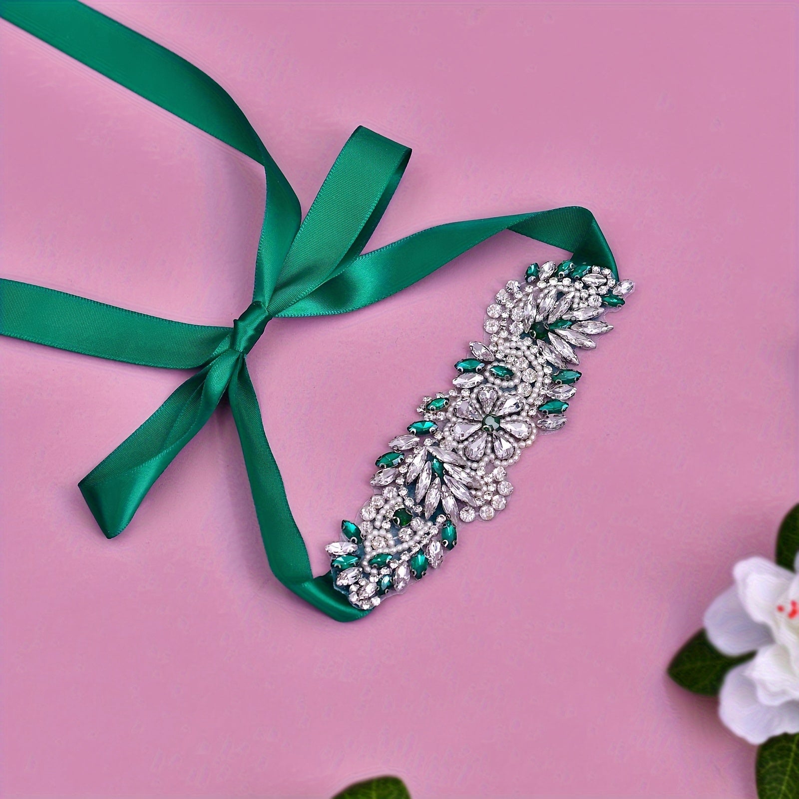 Emerald Green Rhinestone Bridal Belt Waistband Wedding Party Dresses