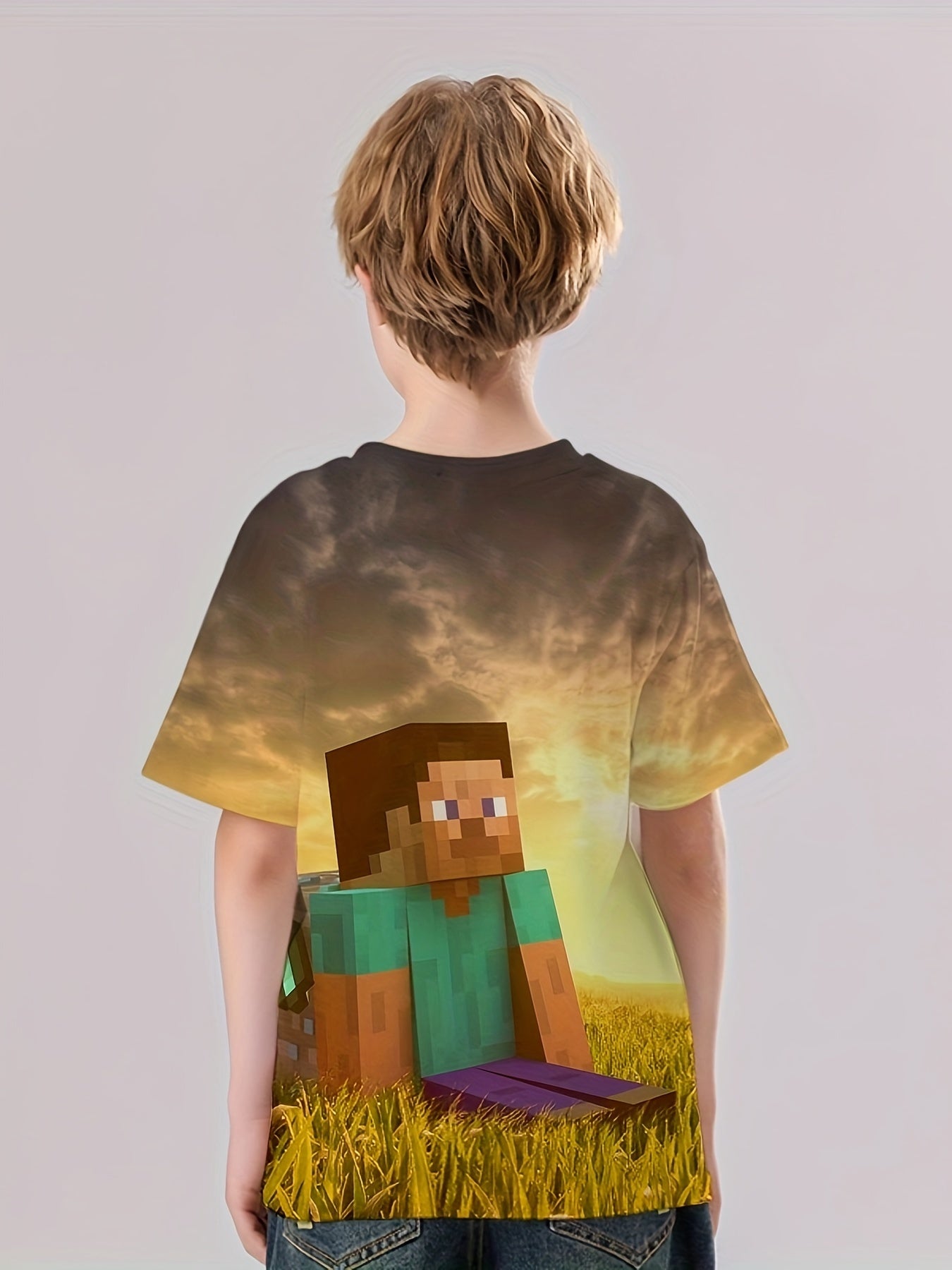 Pixel Farmer 3D Print Boy's T shirt Kids Short Sleeve Casual Top