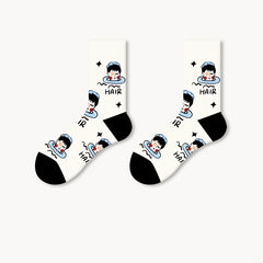 5 Pairs Harajuku Mid Tube Socks Funny Pattern Women's Stockings