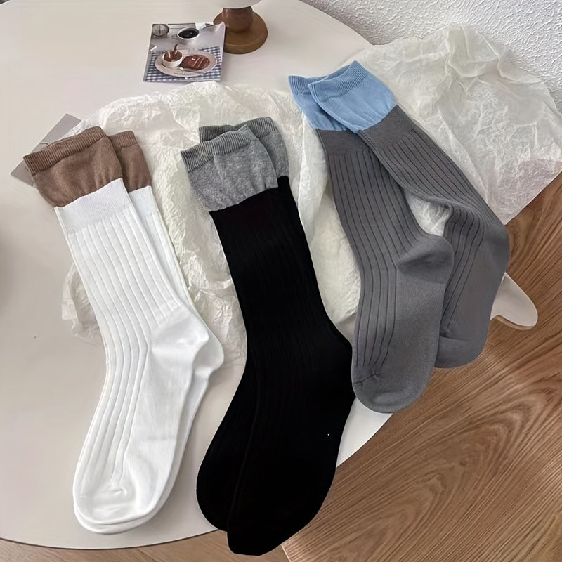 3 Pairs Colorblock Socks Comfy & Breathable Women's Stockings