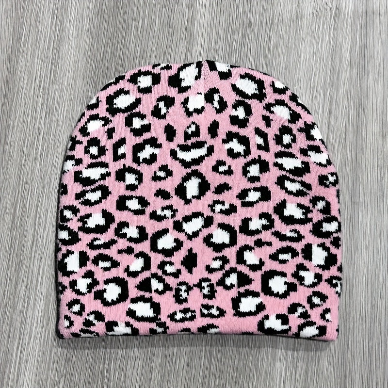 Leopard Print Winter Sport Beanie Hat with Ear Protection
