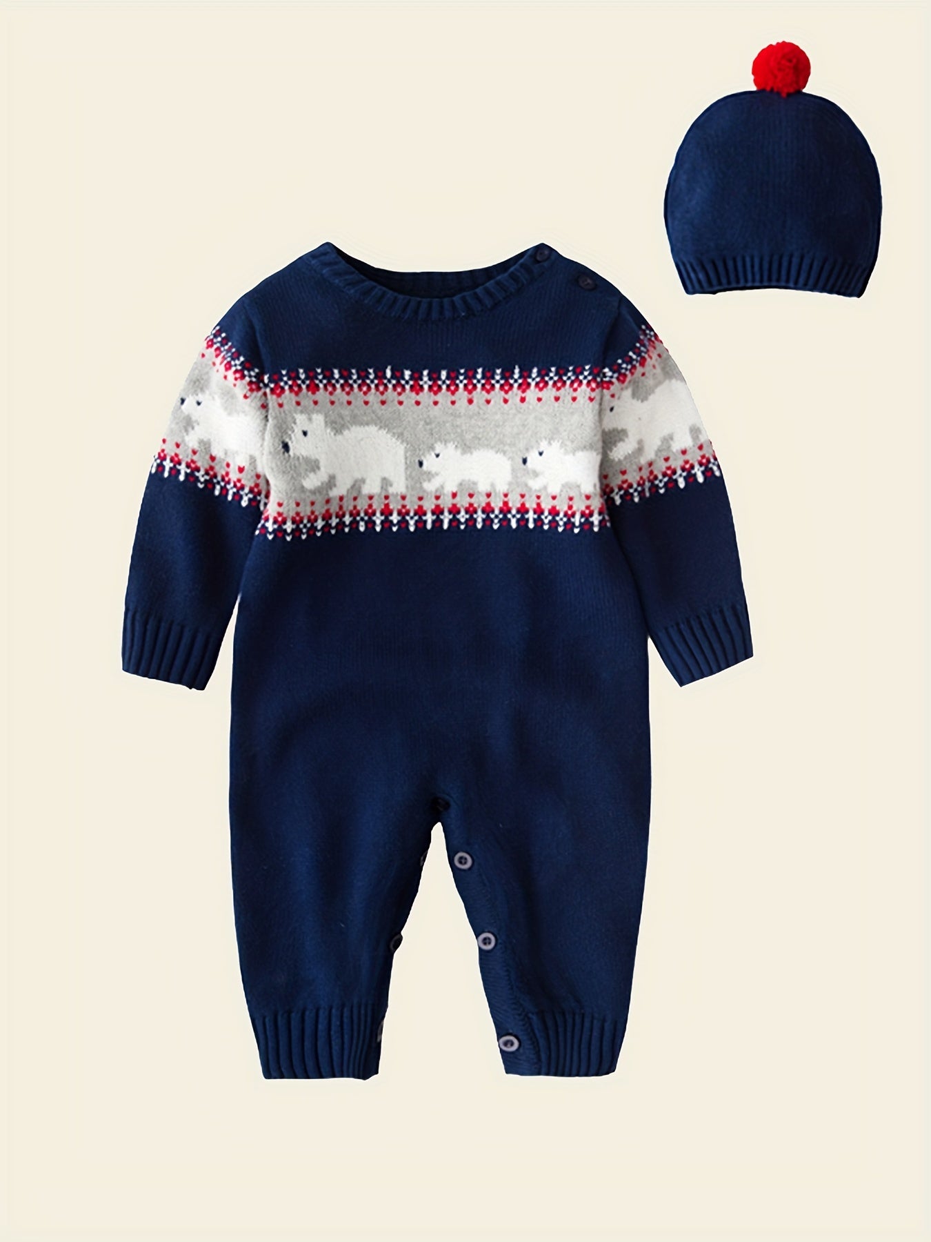 Christmas Sweater Baby Jumpsuit Cartoon Graphic Long Sleeve Creeper Clothes