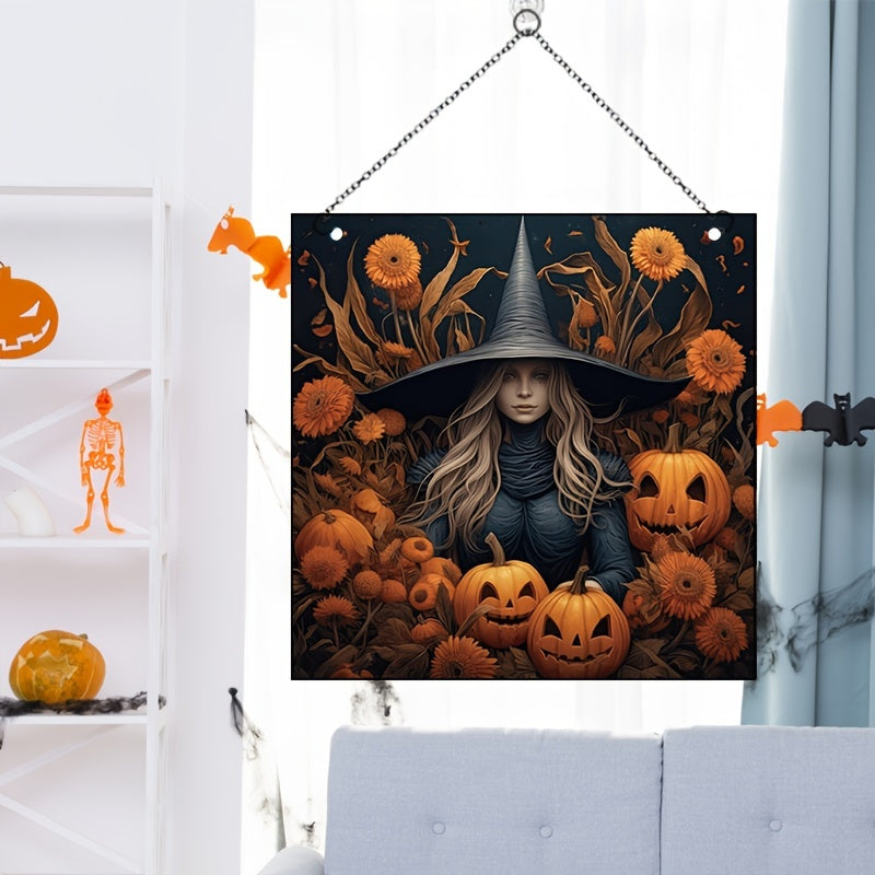 Halloween Acrylic Window Hangings Pumpkin Witch Painted Glass Hanging