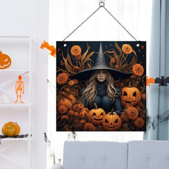 Halloween Acrylic Window Hangings Pumpkin Witch Painted Glass Hanging