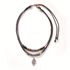 Women's PU Leaf Wooden Bead Necklace Party Jewelry Gift