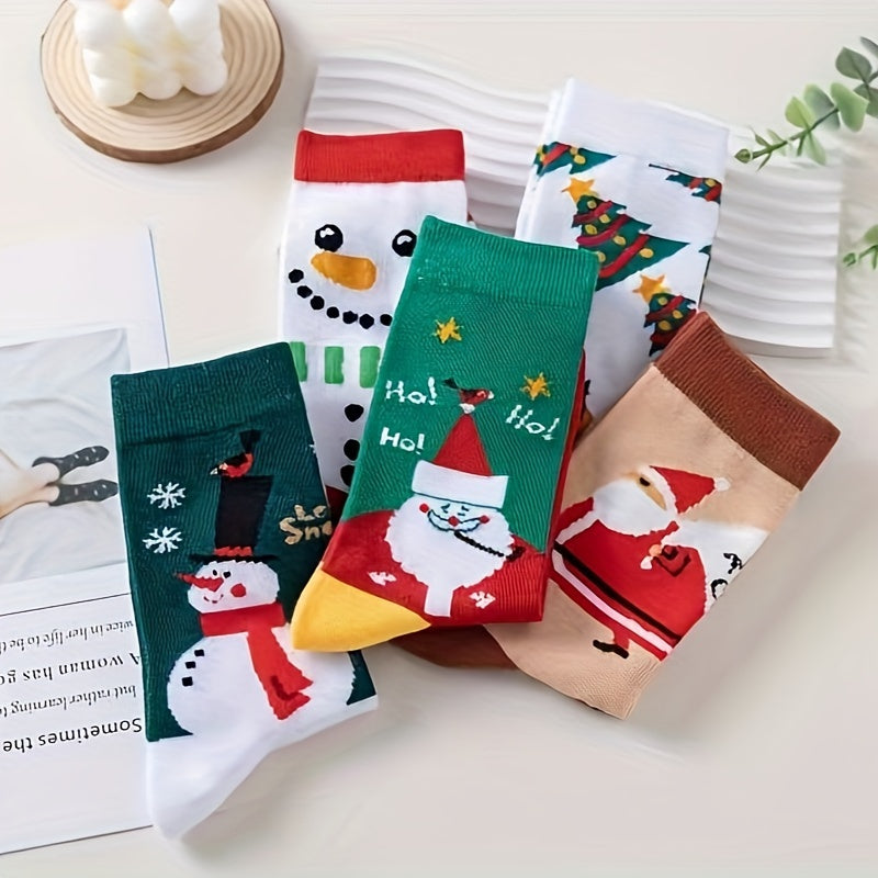 5 Pairs Christmas Print Socks Women's Stockings
