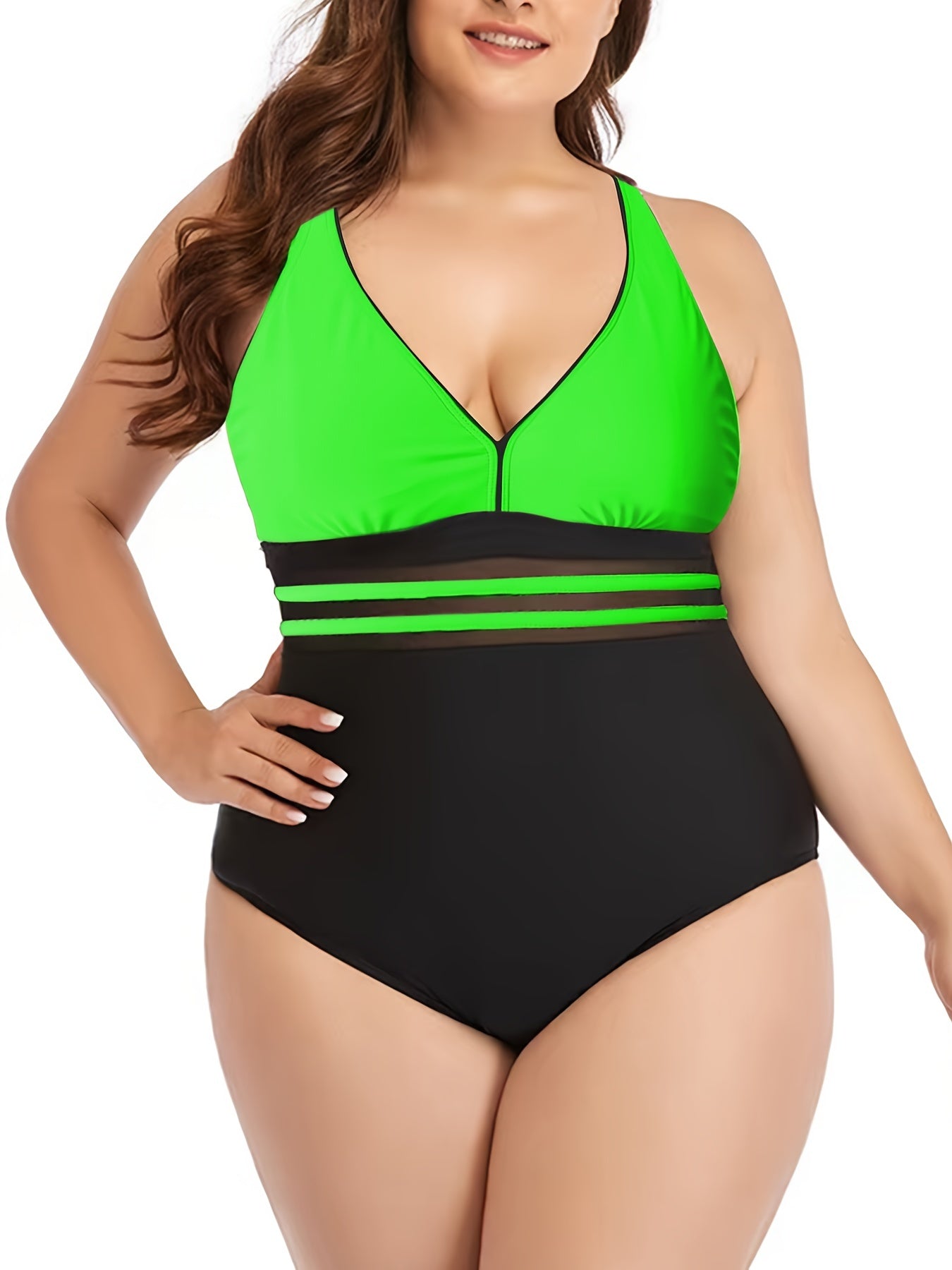  Colorblock Striped One Piece Swimsuit Women's Plus Bathing Suit