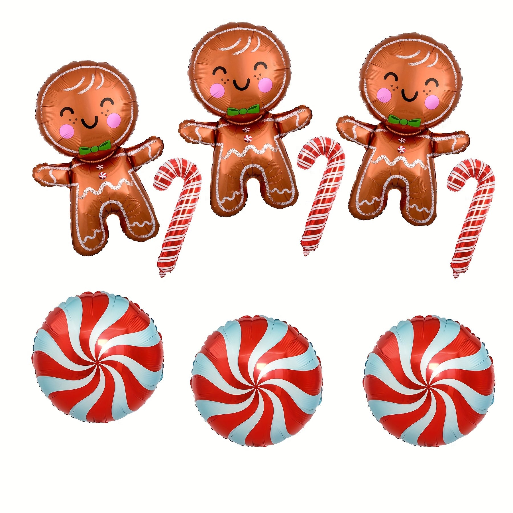 Red Gingerbread Person Crutches Round Sugar Balls Balloons Christmas Decorations