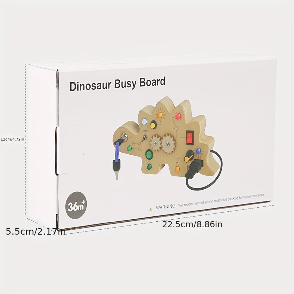 LED Wooden Dinosaur Busy Board Sensory Toy Montessori Infant Child Education