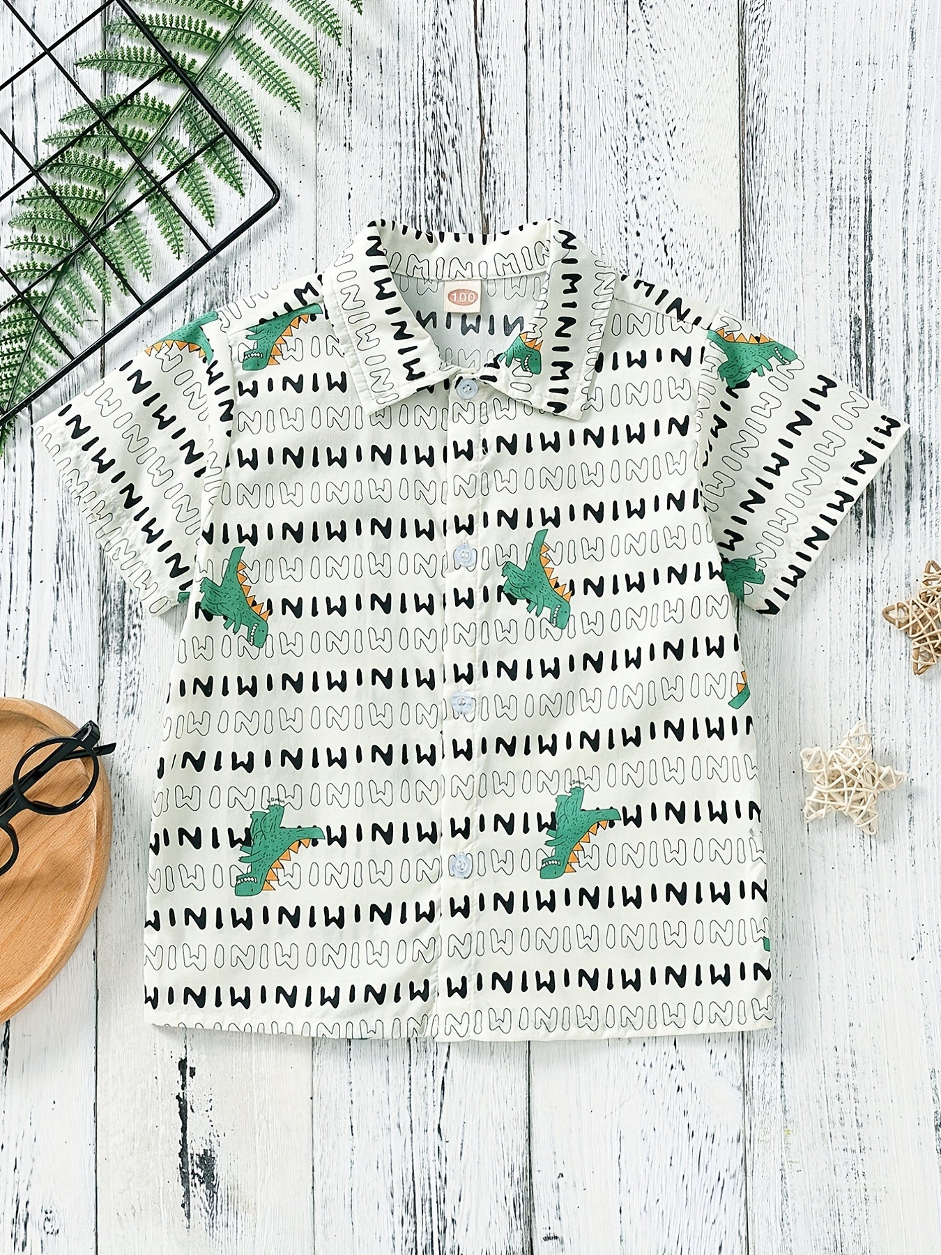 Boys Letter Dinosaur Print Shirt Kids Summer Clothes
