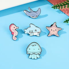 Y2K Marine Animal Brooch Set - Jellyfish and Pink Starfish Enamel Pins