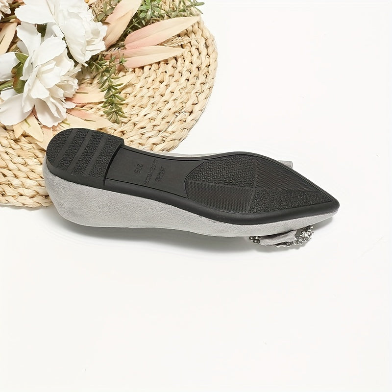 Women's Rhinestone Buckle Pointed Toe Flat Shoes Soft Sole Slip On Evening Flats