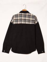 Patched Plaid Denim Jacket with Flap Pockets