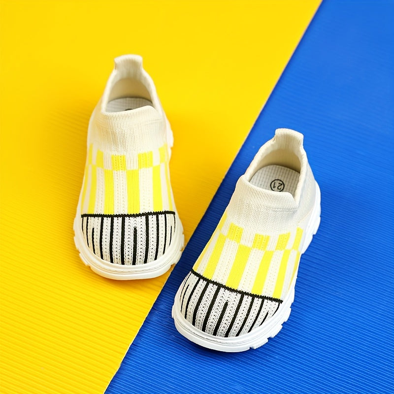 Boys Slip On Sock Shoes Breathable Woven Knit Sneakers Running Shoes