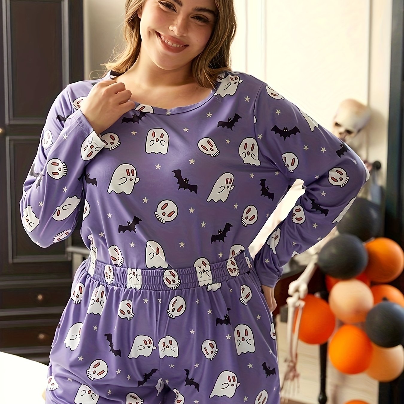  Ghost & Bat Print T-shirt & Shorts Set