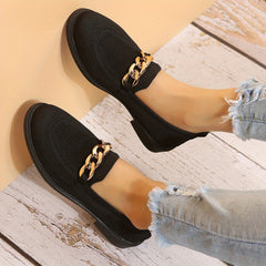 Women's Chain Decor Loafers Slip On Low Heel Shoes