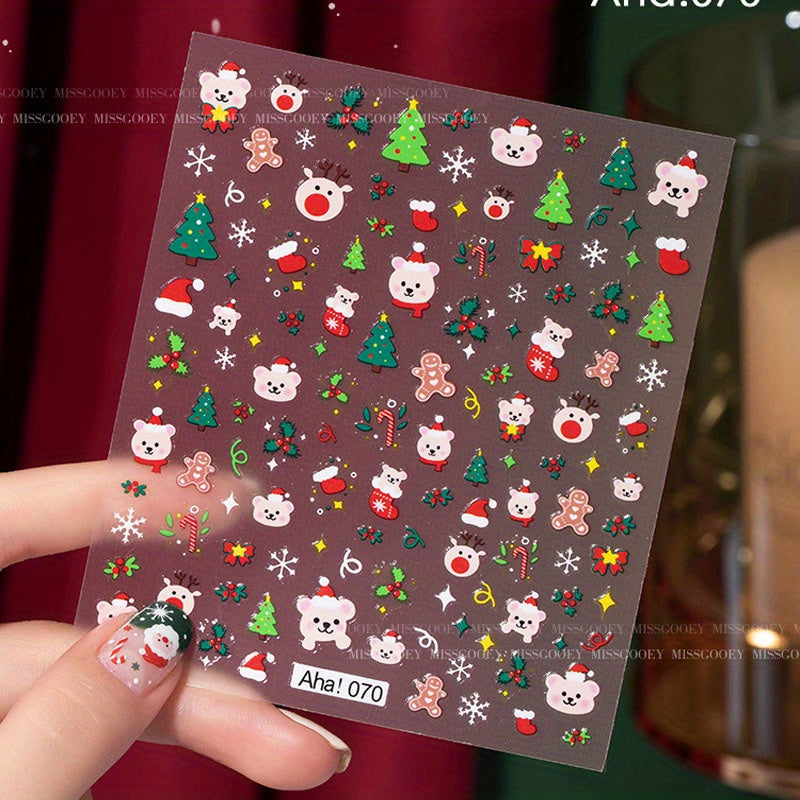 Christmas Manicure Stickers Old Man Elk Head Snowflake Nail Decals