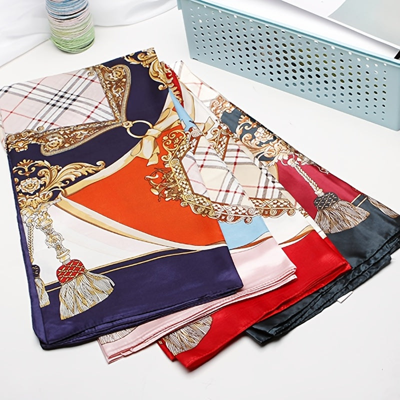 Red Silk Plaid Square Scarf Large Shawl Women Headwrap Hair Accessories