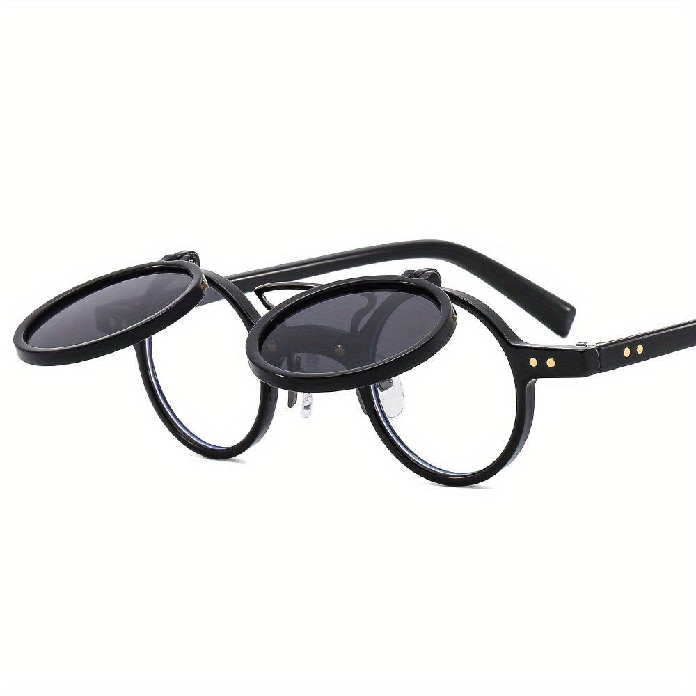 Men's Round Frame Flip up Sunglasses Vintage Outdoor Sunshade UV Protection