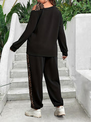  Colorblock Leopard Print Tee & Pants Set