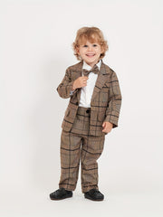 Plaid Blazer Jacket Trousers Bow Tie Set Boys Spring Fall Clothes