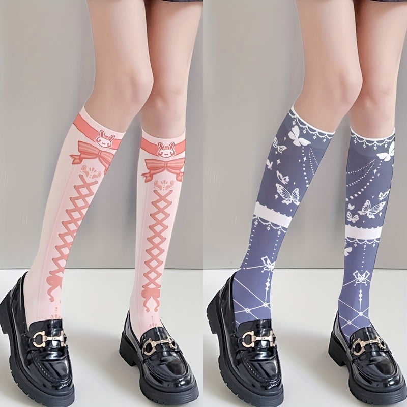 Bow Print Calf Socks Anime Cosplay Knee High Stockings