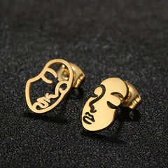 Hollow Face Stud Earrings Funny Artistic Face Stainless Steel Jewelry