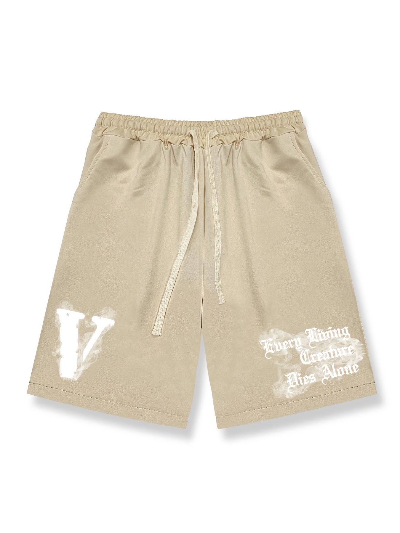 Men's Big V Letter Print Casual Drawstring Shorts