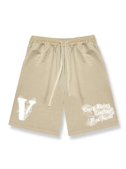Men's Big V Letter Print Casual Drawstring Shorts