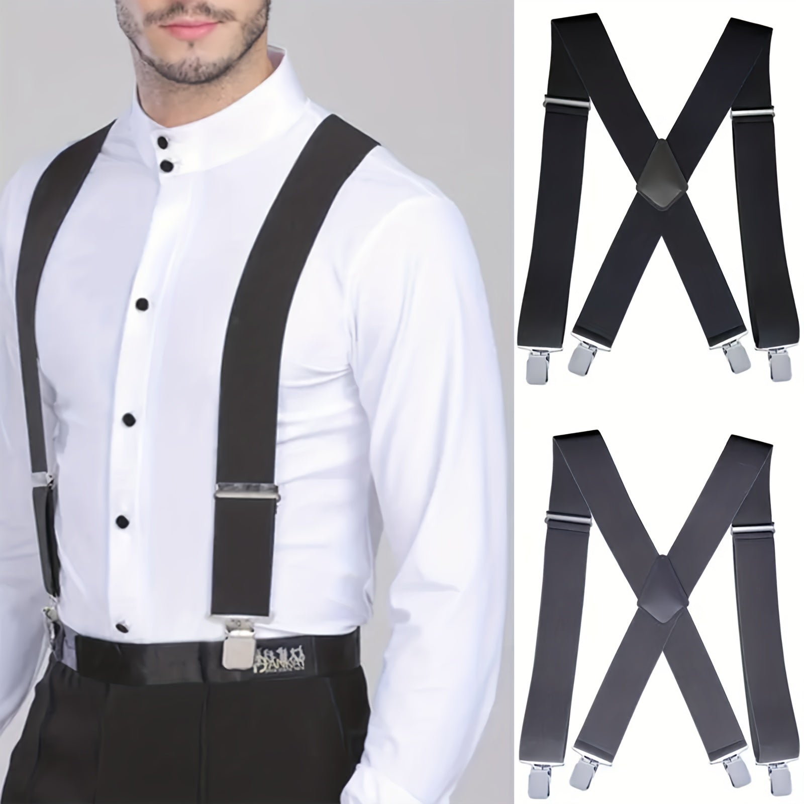 Men's Wide Elastic Adjustable Suspenders 4 Clips