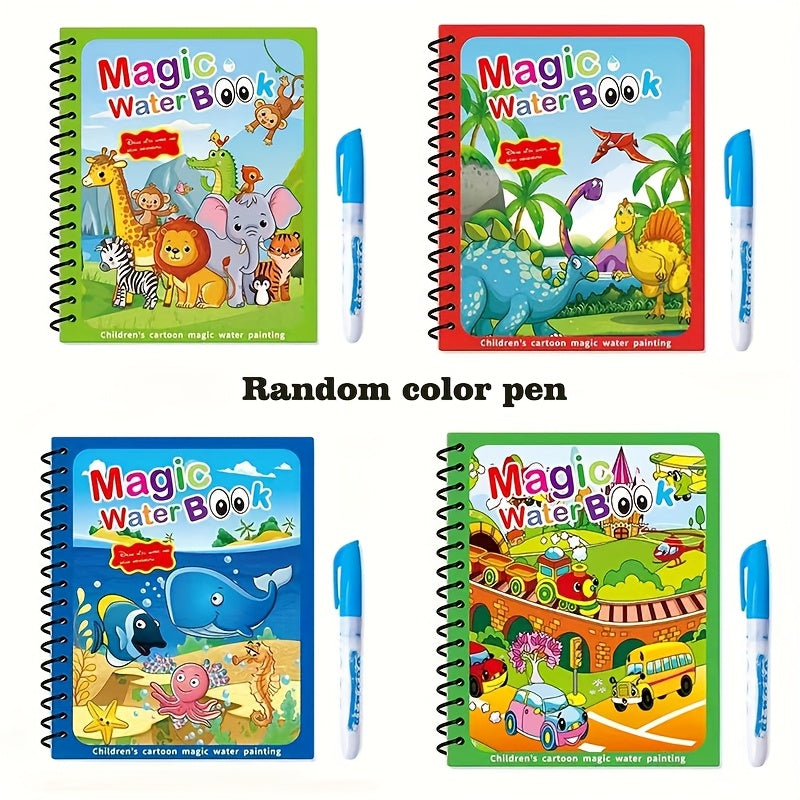 2 Pack Reusable Watercolor Books for Kids with Stencils and Pens