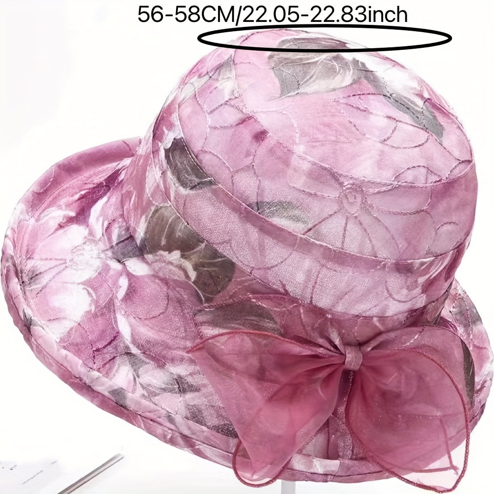 Flower Print Sun Hat Mesh Breathable Organza Bucket Hat