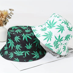 Leaf Print Reversible Bucket Hat Casual Sun Hat For Fishing Travel