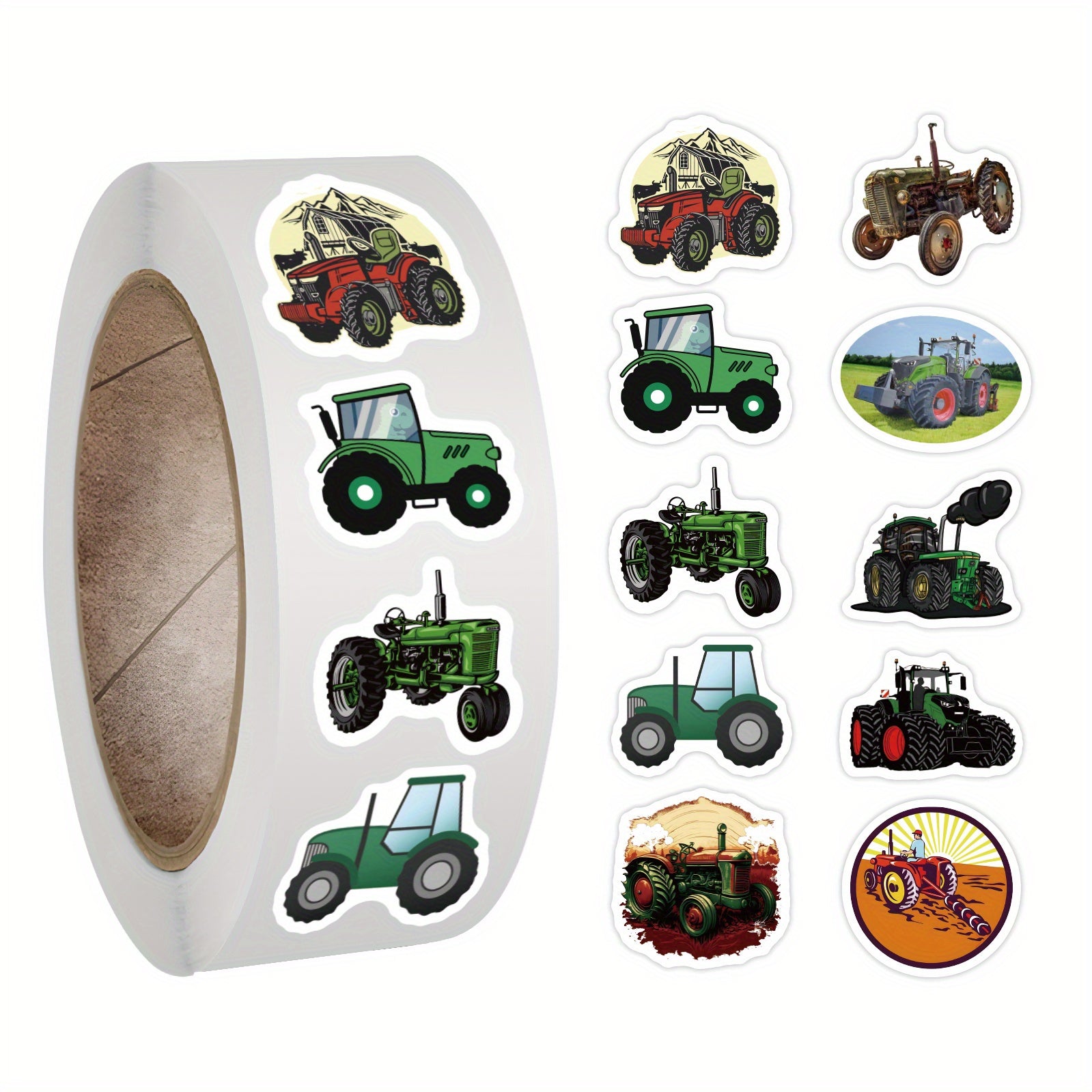 500 Pcs Green Farmer Tractor Stickers Roll