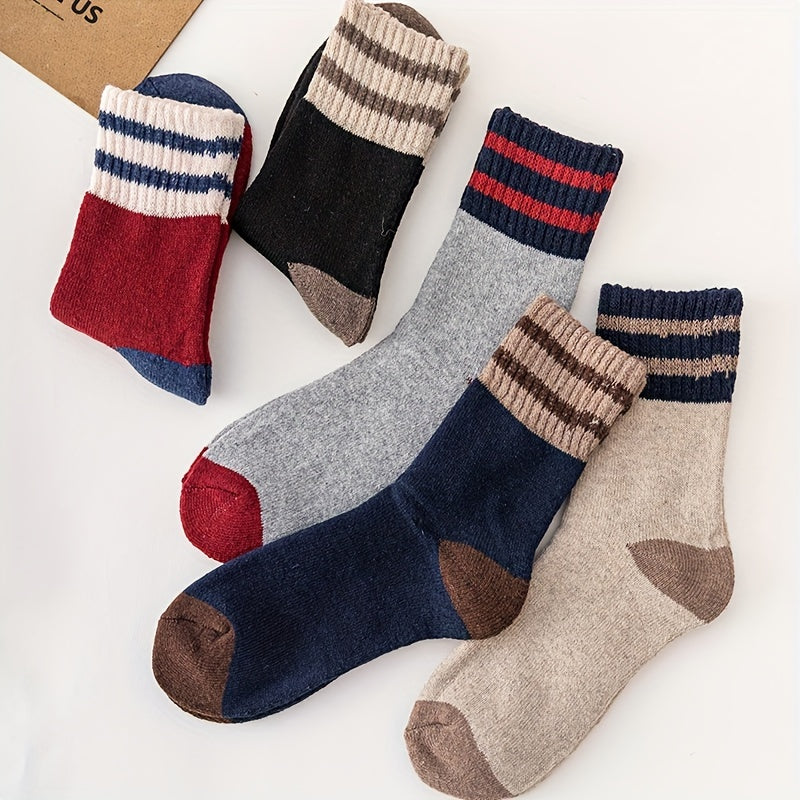 5 Pairs Striped Colorblock Socks - Women's Mid Tube Stockings