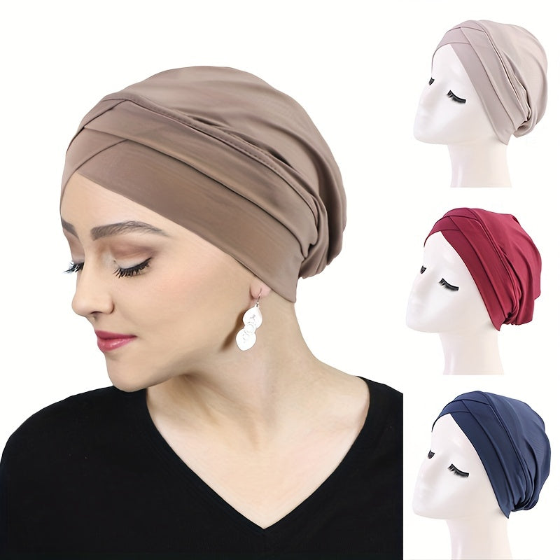 Solid Head Wrap Elastic Hijab Bonnet Women Chemo Hats