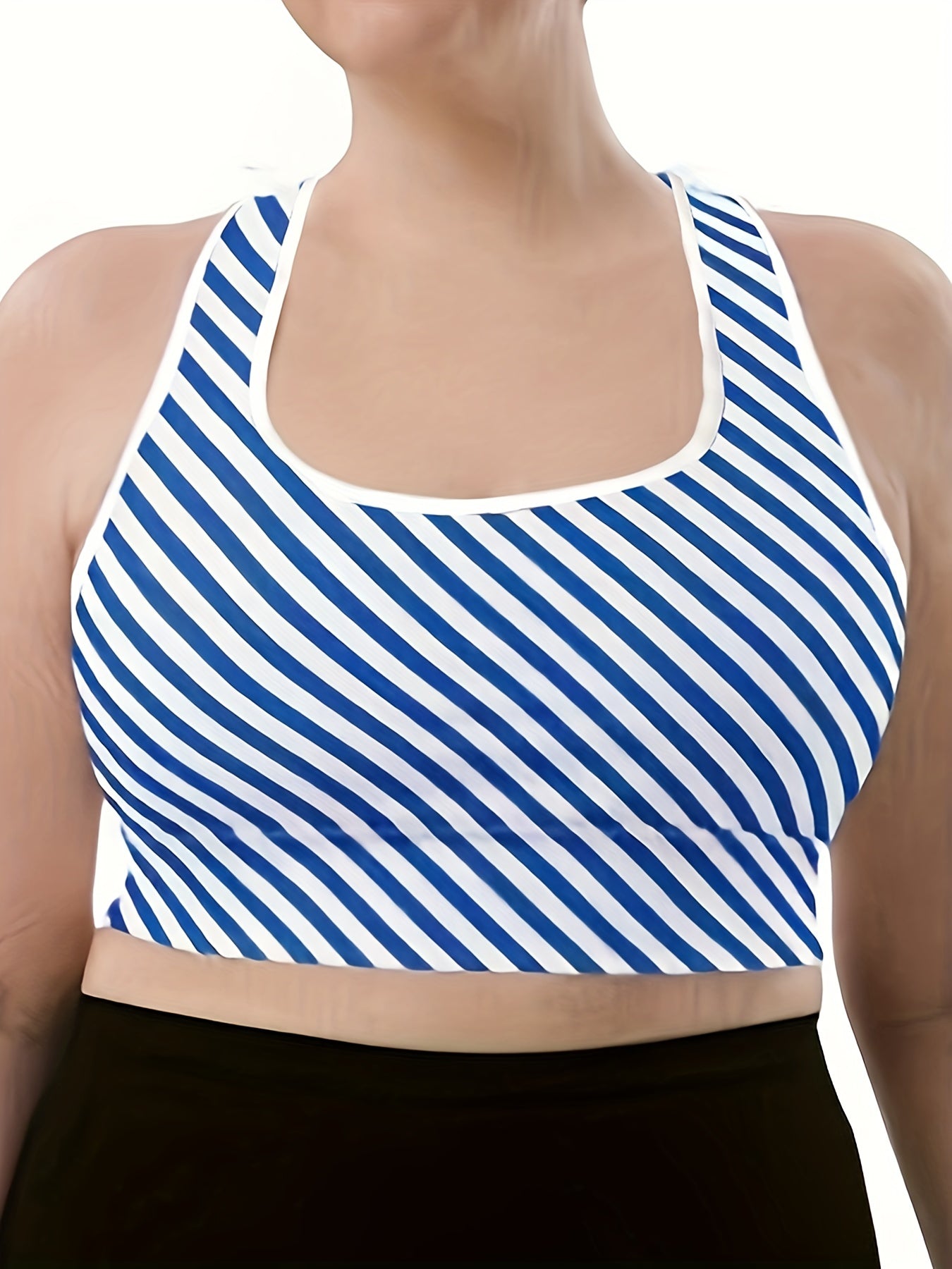  Women's Sports Bra Striped Racer Back Medium Stretch