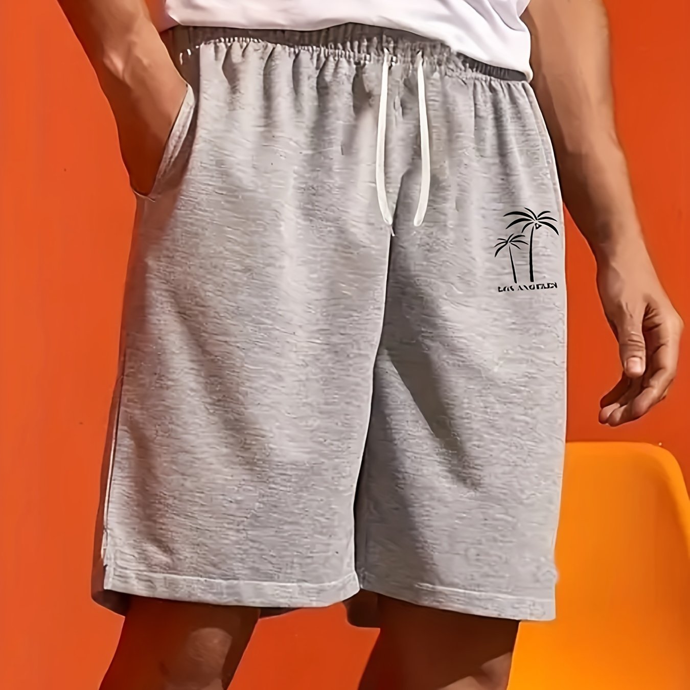 Men's Coconut Tree Printed Drawstring Shorts With Pockets