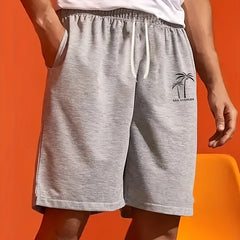 Men's Coconut Tree Printed Drawstring Shorts With Pockets