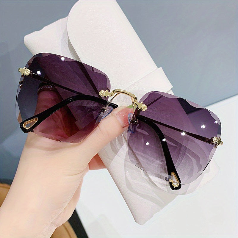 Ombre Lens Sunglasses Metal Temple Rimless UV400