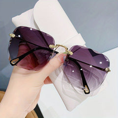 Ombre Lens Sunglasses Metal Temple Rimless UV400
