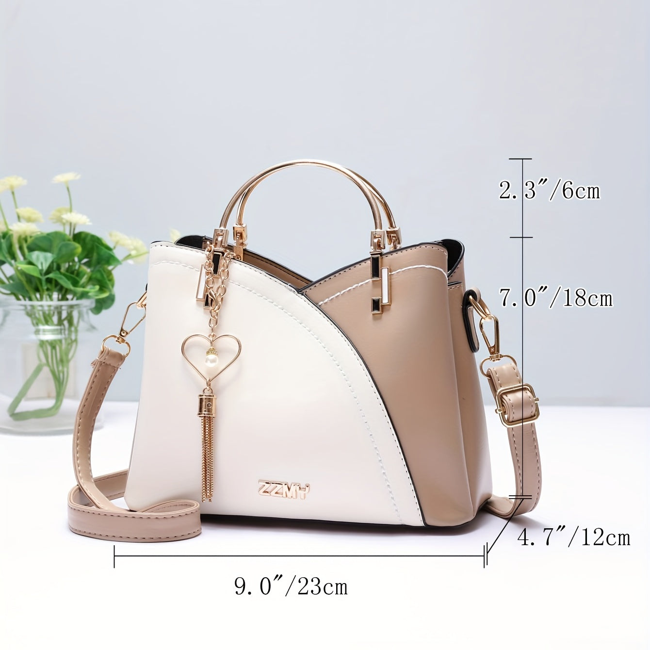 Two Tone Stitching Handbag Tassel Crossbody Bag Women's Purse