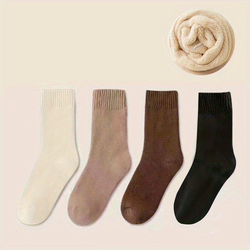 4 Pairs Women's Solid Crew Socks Warm & Comfy Stockings & Hosiery